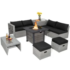 Tangkula 9 Pieces Outdoor Patio Furniture Set W/ 32" Propane Fire Pit Table Sectional Sofa Set W/ Storage Box Black/Gray/Navy/Red/Turquoise/Off White -Tangkula Shop GUEST 360aa7e8 4947 47f3 9833 77ad1a011aec