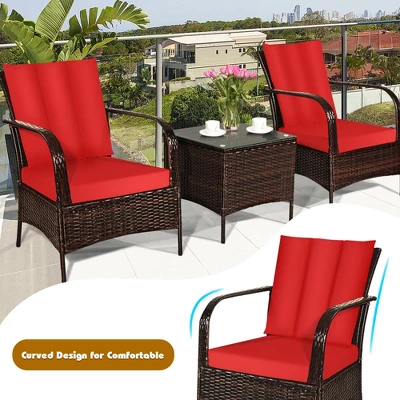Tangkula 3PCS Patio Rattan Conversation Set Outdoor Furniture Set W/ Table Cushions 5 Tangkula 3PCS Patio Rattan Conversation Set Outdoor Furniture Set W/ Table Cushions - Image 5