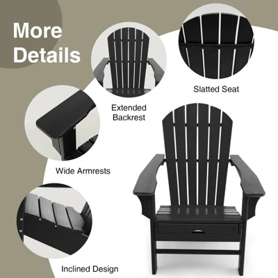 Tangkula HDPE Adirondack Chair W/Ergonomic Design&Ottoman Outdoor Lounge Armchair Chair For Yard&Patio Black 4 Tangkula HDPE Adirondack Chair W/Ergonomic Design&Ottoman Outdoor Lounge Armchair Chair For Yard&Patio Black - Image 4