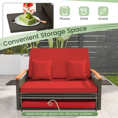 Tangkula Patio Rattan Daybed Set W/ Cushioned Loveseat & Storage Ottoman 3 Tangkula Patio Rattan Daybed Set W/ Cushioned Loveseat & Storage Ottoman - Image 3
