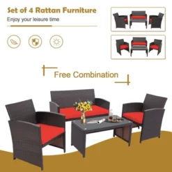 Tangkula 4-Piece Weather-Resistant Rattan Patio Furniture Set with Red Cushions 9 Tangkula 4-Piece Weather-Resistant Rattan Patio Furniture Set with Red Cushions -Tangkula Shop GUEST 3662baa5 2a38 4ea7 828e 9c61c3611060
