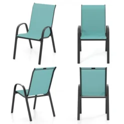 Tangkula Set Of 4 Stackable Patio Chairs All Weather Resistant Breathable & Quick-Dry Fabric Outdoor Dining Chairs W/Armrests Turquoise Blue -Tangkula Shop GUEST 3664b232 0110 4e28 8973 e93da2f012ea