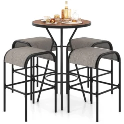 Tangkula 5 PCS Patio Bistro Set Round Table W/ 1.6" Umbrella Hole & 4 Stools Metal Frame -Tangkula Shop GUEST 367aaccf 5502 417f 9bbe 426bc3dc10ed