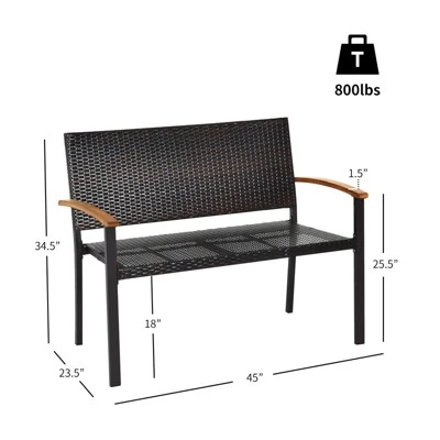 Tangkula 2 PCS Patio Furniture Set Weather-Resistant Rattan Bench Wicker Loveseat Steel Frame For Yard Garden Poolside 5 Tangkula 2 PCS Patio Furniture Set Weather-Resistant Rattan Bench Wicker Loveseat Steel Frame For Yard Garden Poolside - Image 5