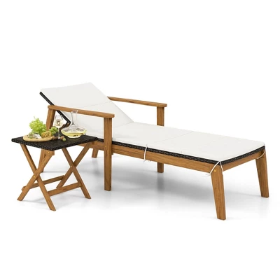 Tangkula 4 Piece Outdoor Chaise Lounge Chair Set Rattan With Armrests & 4-Level Backrest Folding Coffee Table & Cushioned Acacia Wood Lounge Chair Set 4 Tangkula 4 Piece Outdoor Chaise Lounge Chair Set Rattan With Armrests & 4-Level Backrest Folding Coffee Table & Cushioned Acacia Wood Lounge Chair Set - Image 4