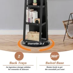 Tangkula 360° Rotating Mirrored Jewelry Cabinet Armoire 3 Color LED Modes Lockable Black -Tangkula Shop GUEST 3714e378 9394 4e11 a899 2f42e66bd047