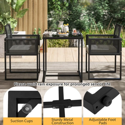 Tangkula 3-Piece Space-Saving Outdoor Wicker Bistro Set with Cushions 4 Tangkula 3-Piece Space-Saving Outdoor Wicker Bistro Set with Cushions - Image 4