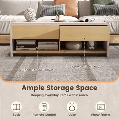 Tangkula Home Coffee Table W/ 2 Drawers & 2 Storage Shelf Rectangle Table Cocktail Table 7 Tangkula Home Coffee Table W/ 2 Drawers & 2 Storage Shelf Rectangle Table Cocktail Table - Image 7