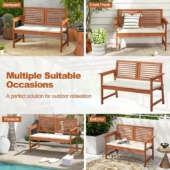 Tangkula 2-Person Outdoor Wood Patio Bench with Soft Cushion for Garden & Balcony