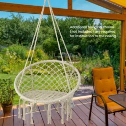 Tangkula Hammock Chair Macrame Swing, Patio Hanging Hammock Chair W/ LED Lights, Hanging Cotton Rope Hammock Swing Chair -Tangkula Shop GUEST 37bf20c0 b318 4a91 bdd4 c5d1d1939807