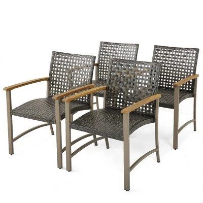 Tangkula Outdoor Rattan Chair Set Of 4 Patio PE Wicker Dining Chairs W/ Acacia Wood Armrests Balcony Poolside 9 Tangkula Outdoor Rattan Chair Set Of 4 Patio PE Wicker Dining Chairs W/ Acacia Wood Armrests Balcony Poolside - Image 9