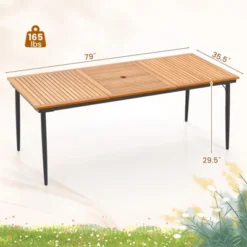Tangkula 8-Person Outdoor Dining Table 79 Inch Acacia Wood Patio Table With Umbrella Hole Metal Legs & Adjustable Foot Pads 15 Tangkula 8-Person Outdoor Dining Table 79 Inch Acacia Wood Patio Table With Umbrella Hole Metal Legs & Adjustable Foot Pads -Tangkula Shop GUEST 37f8d3dc 7458 4791 9af9 baf6a8b569e4