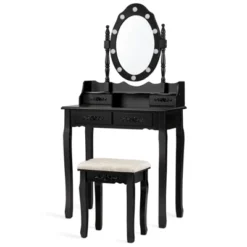 Vanity Table Set Detachable Makeup Table Dressing Desk With Mirror & Cushioned Stool Brown/White/Black -Tangkula Shop GUEST 37f900d5 a2be 4efd bffa a3820a8f3303