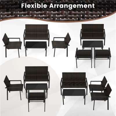 Tangkula 4-Piece Outdoor Patio Furniture Set with Heavy-Duty Wicker Chairs and Coffee Table 6 Tangkula 4-Piece Outdoor Patio Furniture Set with Heavy-Duty Wicker Chairs and Coffee Table - Image 6