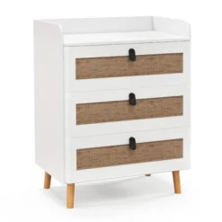 Tangkula Modern Nightstand End Bedside Table W/ 3 Rattan Drawers & Solid Wood Legs White -Tangkula Shop GUEST 383bae7d ce3b 4f01 b4bb afe2dcd1c910