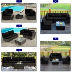 Tangkula 6 PCS Patio Wicker Furniture Set With 30" Gas Fire Pit Table 50,000 BTU Black/Red/Turquoise/Navy/White Cushions -Tangkula Shop GUEST 3874a2fb 8c19 45fb 9dca 42722d3b0dc0
