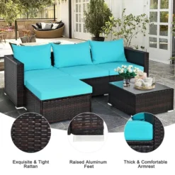 Tangkula 5PCS Patio Rattan Wicker Sofa Furniture Set Sectional Conversation Sofa Set Blue -Tangkula Shop GUEST 387cb88d 5d71 46cc 93ac 3aa7e2e2be73
