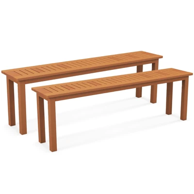 Tangkula Set Of 2 59" Outdoor Wood Bench Patio Dining Bench Backless With Teak Oil Finish & Slat Seat Accent Entryway Bench Farmhouse Bench 4 Tangkula Set Of 2 59" Outdoor Wood Bench Patio Dining Bench Backless With Teak Oil Finish & Slat Seat Accent Entryway Bench Farmhouse Bench - Image 4