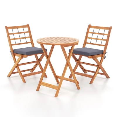 Tangkula 3 Piece Patio Wood Bistro Set Folding Table Chair Set W/Soft Seat Cushions Acacia Wood Frame High-Back Portable Chairs 10 Tangkula 3 Piece Patio Wood Bistro Set Folding Table Chair Set W/Soft Seat Cushions Acacia Wood Frame High-Back Portable Chairs - Image 10
