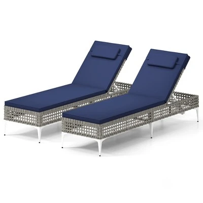 Tangkula Set of 2 PE Wicker Patio Chaise Lounges with 6-Level Adjustable Backrest 6 Tangkula Set of 2 PE Wicker Patio Chaise Lounges with 6-Level Adjustable Backrest - Image 6