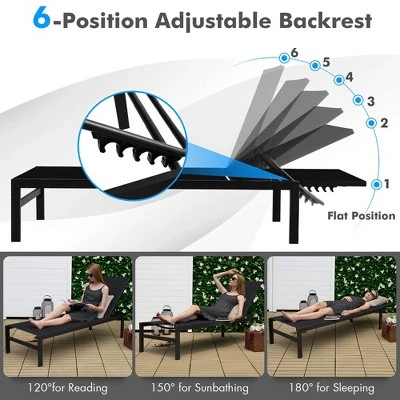 Tangkula 2PCS Patio Chaise Lounge Adjustable Lounge Chair W/ 6-Position Backrest Black 4 Tangkula 2PCS Patio Chaise Lounge Adjustable Lounge Chair W/ 6-Position Backrest Black - Image 4