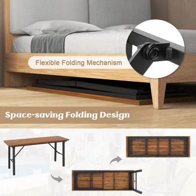 Tangkula 59-Inch Foldable Outdoor Dining Table with Acacia Wood Top 4 Tangkula 59-Inch Foldable Outdoor Dining Table with Acacia Wood Top - Image 4