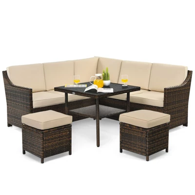 Tangkula 6-Piece All-Weather Rattan Sectional Sofa Set with Dining Table 4 Tangkula 6-Piece All-Weather Rattan Sectional Sofa Set with Dining Table - Image 4