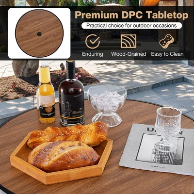 Tangkula 28" Outdoor Bar Table W/ Wood-Like Tabletop Umbrella Hole & Footrest For Backyard 4 Tangkula 28" Outdoor Bar Table W/ Wood-Like Tabletop Umbrella Hole & Footrest For Backyard - Image 4