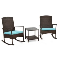Tangkula 3-Piece Outdoor Rocking Wicker Bistro Set with 2-Tier Side Table -Tangkula Shop GUEST 3911372e 8b59 41a0 a774 584b47a57a45