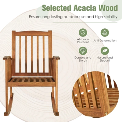 Tangkula Acacia Wood Patio Rocking Chair with Comfortable Seat & Back Cushions 4 Tangkula Acacia Wood Patio Rocking Chair with Comfortable Seat & Back Cushions - Image 4