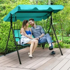 Tangkula Outdoor 3-Person Canopy Swing Chair with Adjustable Sun Shade - Blue