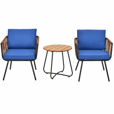 Tangkula 3 Pieces Outdoor Conversation Set with Blue Padded Cushions 9 Tangkula 3 Pieces Outdoor Conversation Set with Blue Padded Cushions - Image 9