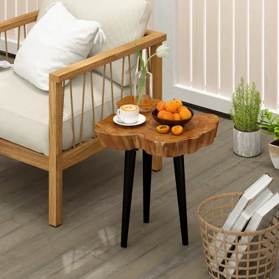 Tangkula Teak Wood End Table Solid Live Edge Outdoor Side Table W/ Irregular Tabletop 2 Tangkula Teak Wood End Table Solid Live Edge Outdoor Side Table W/ Irregular Tabletop - Image 2