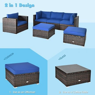 Tangkula 6-Piece Modular Rattan Patio Furniture Set with Cushioned Sofa and Ottoman 4 Tangkula 6-Piece Modular Rattan Patio Furniture Set with Cushioned Sofa and Ottoman - Image 4