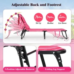 Tangkula Beach Chaise Lounge Chair W/ 5-Position Adjustable Backrest & Face Hole Pillows Pink -Tangkula Shop GUEST 395d0af9 4639 4623 afdc 1e782c753b2e