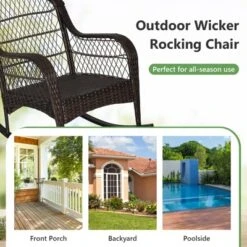 Tangkula Patio Wicker Rocking Chair W/ White Seat Cushions & Lumbar Pillow Porch -Tangkula Shop GUEST 3969b640 31dd 44a7 a6d2 61688dbb7f0f 1