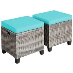 Tangkula Set of 2 Outdoor Rattan Cushioned Ottomans - All-Weather Patio Footrests -Tangkula Shop GUEST 3972a90e 16bb 4917 8017 54e433bc2ff8