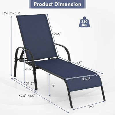 Tangkula Outdoor Lounge Chair Patio Chaise Lounge With Adjustable Backrest Reclining Pool Lounge Chair For Outside With Heavy Duty Steel Frame Navy 8 Tangkula Outdoor Lounge Chair Patio Chaise Lounge With Adjustable Backrest Reclining Pool Lounge Chair For Outside With Heavy Duty Steel Frame Navy - Image 8
