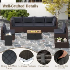 Tangkula 12-Piece Patio Furniture Set with 32" Fire Pit Table & Tank Cover