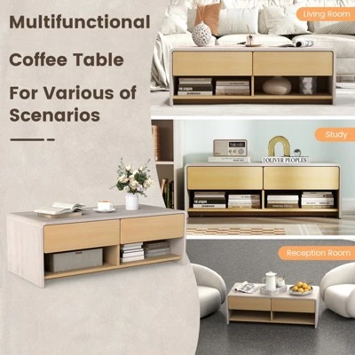 Tangkula Home Coffee Table W/ 2 Drawers & 2 Storage Shelf Rectangle Table Cocktail Table 5 Tangkula Home Coffee Table W/ 2 Drawers & 2 Storage Shelf Rectangle Table Cocktail Table - Image 5