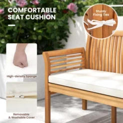 Tangkula 3 Person Outdoor Bench, 62.5" Acacia Wood Patio Sofa With Curved Armrests And Removable Seat Cushion -Tangkula Shop GUEST 39d517b7 3cd0 4c7f 8e64 913a4c2fa67d