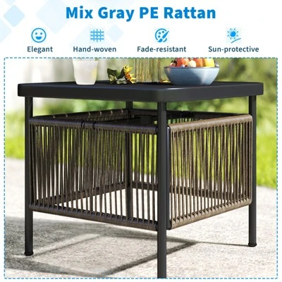 Tangkula Outdoor PE Rattan Side Table with 1.57" Umbrella Hole 9 Tangkula Outdoor PE Rattan Side Table with 1.57" Umbrella Hole - Image 9