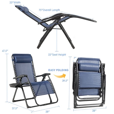 Tangkula Oversized Zero Gravity Lounge Chair - Navy Blue Folding Recliner 3 Tangkula Oversized Zero Gravity Lounge Chair - Navy Blue Folding Recliner - Image 3