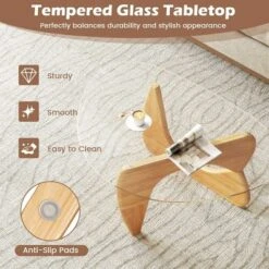 Tangkula Triangle Coffee Table W/ Tempered Glass Top & Adjustable Rubber Wood Base 15 Tangkula Triangle Coffee Table W/ Tempered Glass Top & Adjustable Rubber Wood Base -Tangkula Shop GUEST 3a060fdd 1a50 4c8b 834a 34c6b97b1b9d