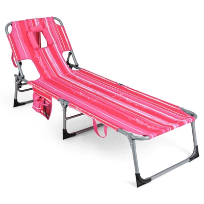 Tangkula Lounge Chair Beach Chair W/ Face Arm Hole Detachable Pillow Adjustable Backrest Side Pocket Outdoor Folding Chaise Sunbathing Chair Hot Pink 10 Tangkula Lounge Chair Beach Chair W/ Face Arm Hole Detachable Pillow Adjustable Backrest Side Pocket Outdoor Folding Chaise Sunbathing Chair Hot Pink - Image 10