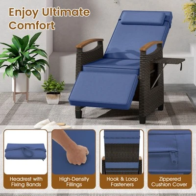 Tangkula Outdoor PE Wicker Recliner Lounge Chair with Side Table 5 Tangkula Outdoor PE Wicker Recliner Lounge Chair with Side Table - Image 5