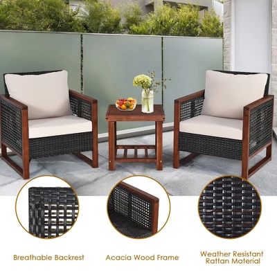 Tangkula 3-Piece Rattan Wicker Outdoor Conversation Set with Acacia Wood Table 7 Tangkula 3-Piece Rattan Wicker Outdoor Conversation Set with Acacia Wood Table - Image 7