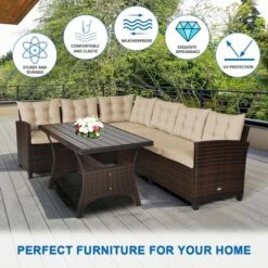 Tangkula 3PCS Rattan Dining Sofa Set W/6 Cushioned Seats Patio Furniture -Tangkula Shop GUEST 3a8d41e1 6eaf 47ac aaad c8f3cf18b5e8