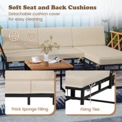 Tangkula 3-Piece L-Shaped Acacia Wood Patio Furniture Set with Cushioned Sofa & Coffee Table -Tangkula Shop GUEST 3a956c50 ebed 4789 aece 6cab1fbaf8bb