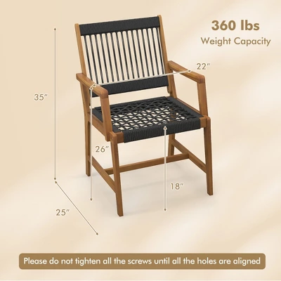 Tangkula Patio 4PCS Acacia Wood Dining Chairs All-Weather Rope Woven Armchairs Outdoor 4 Tangkula Patio 4PCS Acacia Wood Dining Chairs All-Weather Rope Woven Armchairs Outdoor - Image 4